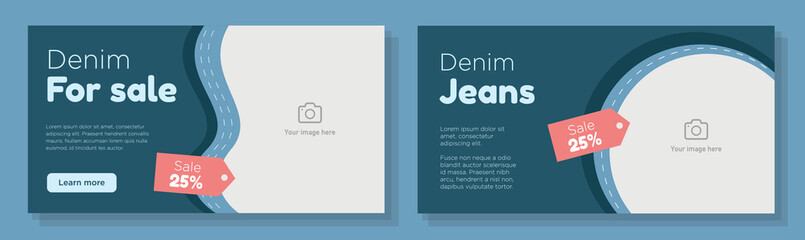 Poster - Denim shop online banner template set, fashion jeans advertisement sign, clothing offer, horizontal ad, product discount content marketing post, creative brochure, isolated on background