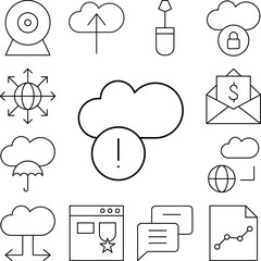 Poster - Cloud computing, exclamation mark icon in a collection with other items
