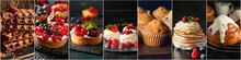Collage Of Traditional Desserts On Dark Background