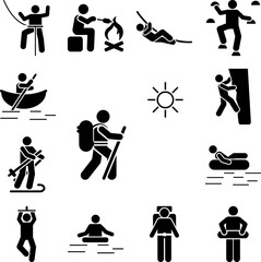 Poster - Man hiking backpack adventure icon in a collection with other items