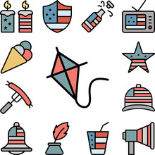 Flying Kite USA Flag Icon In A Collection With Other Items