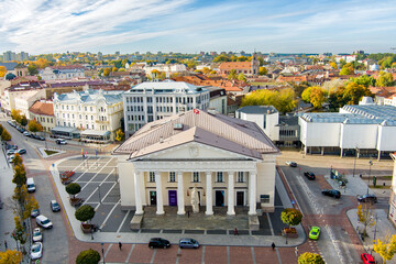 Wall Mural - Aerial view of the Town Hall Square at the end of the Pilies Street in Vilnius. Beautiful autumn day in the capital of Lithuania.