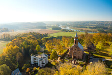Aerial View Of Kernave Archaeological Site, A Medieval Capital Of The Grand Duchy Of Lithuania. Sunny Autumn Morning.