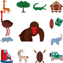 Wall Mural - monkey, ape, gorilla icon in a collection with other items