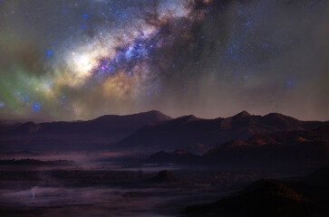 Wall Mural - milky way galaxy with stars and space dust in the universe, long speed exposure, night landscape wit