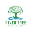 Illustration of a tree with a tributary symbol. Eco-friendly watermark. Green, Save, Energy friendly, Eco friendly, vector logo