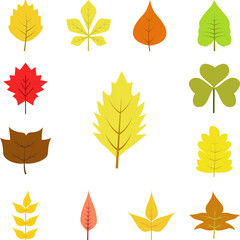 Poster - Autumn leave, yellow icon in a collection with other items