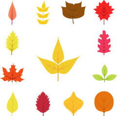 Poster - Autumn leave, yellow icon in a collection with other items
