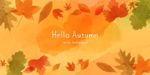 Wall Mural - Autumn leaves banner background with copy space. Vector illustration of botanical leaves watercolor.