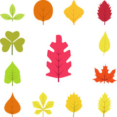 Poster - Autumn leave, red icon in a collection with other items