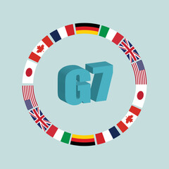 G7 country flags. circle style