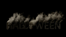Text Halloween With Skull Smoking On Black Background, Isolated - Abstract 3D Illustration