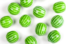 Watermelon Chewing Candy On A White Background, Top View