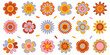 © nhjenny - Groovy flower pack in trendy retro hippie 60s, 70s style. Cartoon trendy retro style flower set. Cute comic doodle stickers, hallucination and psychedelic sticker.