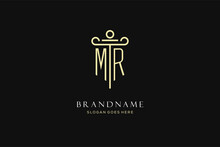 Luxury Modern Monogram MR Logo For Law Firm With Pillar Icon Design Style