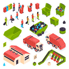 Canvas Print - Isometric Garbage Recycling Icon Set