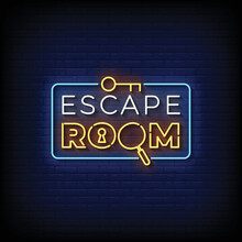 Neon Sign Escape Room With Brick Wall Background Vector