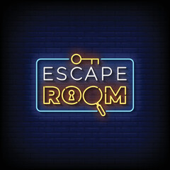 neon sign escape room with brick wall background vector