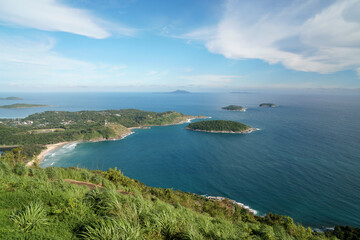 Landscape nature of Black Rock View Point is panorama view point on Phuket island - New famous of Phuket thailand - Blue nature seascape abstract scene - summer sky 