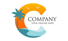 Blue And Orange Initial Letter C Island Resort Logo Design