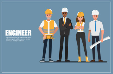 Technician and builders and engineers and mechanics and Construction Worker People teamwork ,Vector illustration cartoon character.