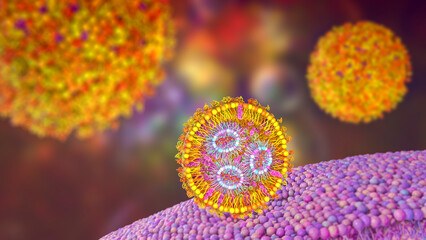 Lipid nanoparticle siRNA antiviral delivery system, 3D illustration