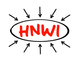 Poster - HNWI - High Net-Worth Individual is a wealthy person with at least $1 million in liquid assets, acronym concept with arrows