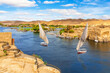 The Nile river scenery and traditional sailboats, Aswan, Egypt