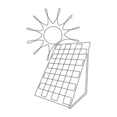 Poster - One continuous line drawing of Solar panel with sun. Green clean energy in simple linear style. Renewable and sustainable resources logo. Editable stroke. Doodle vector illustration