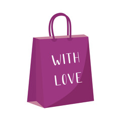 Poster - With Love gift bag semi flat color vector object. Valentine day celebration. Full sized item on white. Relationship simple cartoon style illustration for web graphic design and animation