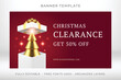 Christmas clearance seasonal sale red banner template spruce in gift box realistic 3d icon vector