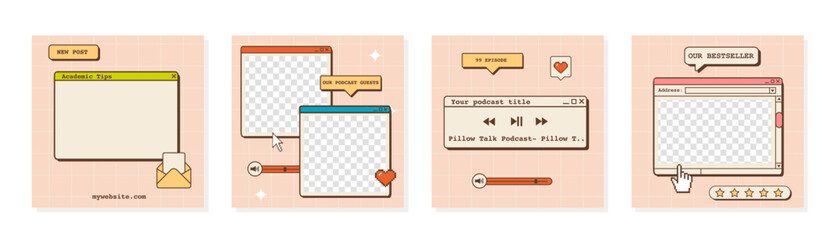 Fototapete - social media post in old school nostalgic design. retro 80s 90s aesthetic backdrops, vintage backgro