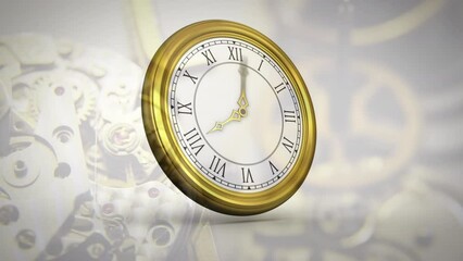 Wall Mural - Animation of clock with roman numerals moving over clock mechanism