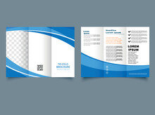 Tri Fold Brochure With Blue Waves. Corporate Tri Fold Brochure