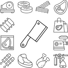 Poster - Ax, knife icon in a collection with other items