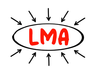 Aufkleber - LMA - Local Marketing Agreement is a contract in which one company agrees to operate a radio or television station owned by another party, acronym concept with arrows