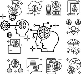 Poster - Brains heads icon in a collection with other items