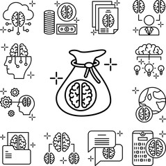 Poster - Bag brain icon in a collection with other items