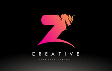 Z Brushed Letter Logo. Purple Pink Brush Letters Design With Brush Stroke Design.