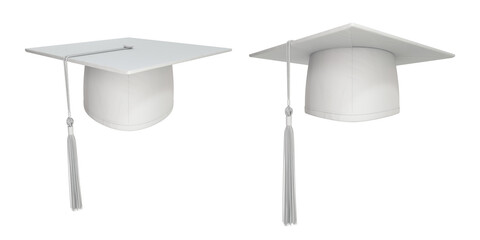 Wall Mural - A set of graduation caps in white on a white background, 3d render