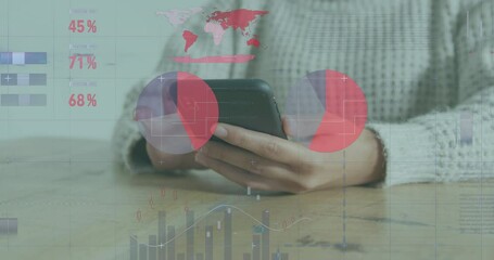 Poster - Animation of data processing over caucasian woman using smartphone