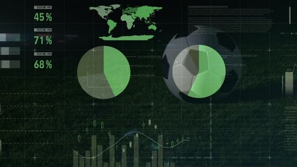 Poster - Animation of graphs and financial data over soccer ball on field