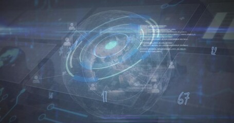 Poster - Animation of digital screen with data processing on navy background