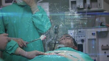 Poster - Animation of connections with globe over team of diverse surgeons and patient during operation