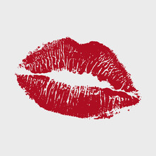 Vector Illustration Of Womans Girl Red Lipstick Kiss Mark Isolated On White Background. Valentines Day Icon, Sign, Symbol, Clip Art For Design.