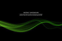 Horizontal Green Smooth Wave On Black Background, Design Template For Brochure, Website, Poster