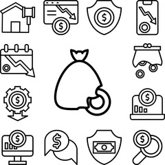 Poster - bag coin icon in a collection with other items
