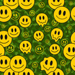 © svtdesign - Army green camouflage and melt smile face seamless pattern art.Vector style cartoon illustration design wallpaper.Army green camouflage,trippy melt smile, fashion seamless pattern background concept
