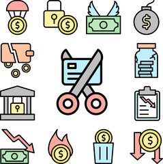 Poster - scissors card icon in a collection with other items