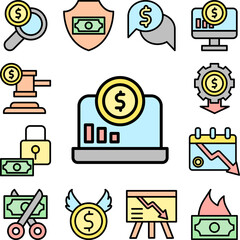 Poster - notebook coin dollar icon in a collection with other items